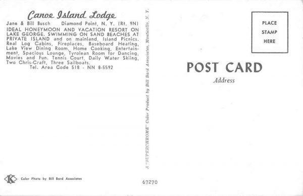 Diamond Point New York Canoe Island Lodge Lounge Vintage Postcard JF360134 - Image 2