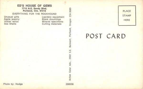 Portland Oregon Ed's House of Gems Store Vintage Postcard JF360142 - Image 2