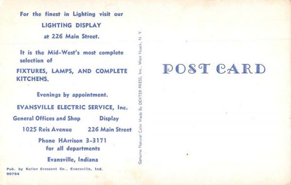 Evansville Indiana Electric Service Furniture Lights Ad Postcard JF360149 - Image 2