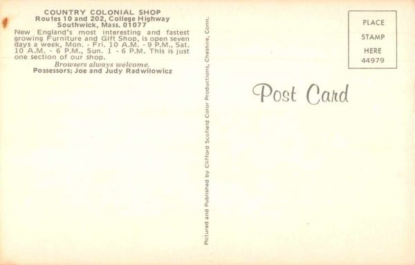 Southwick Massachusetts Country Colonial Shop Advertising Postcard JF360153 - Image 2