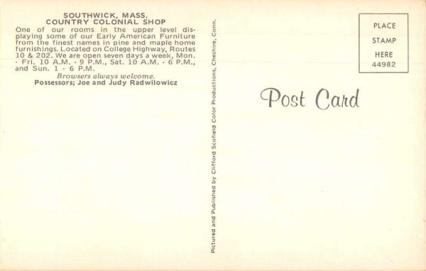 Southwick Massachusetts Country Colonial Shop Interior Vintage Postcard JF360188 - Image 2