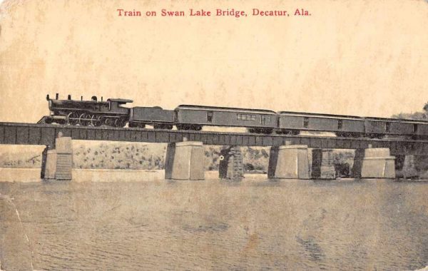Decatur Alabama Train on Swan Lake Bridge Vintage Postcard JF360279