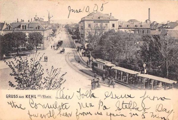 Kehl am Rhein Germany Trolley Street Scene Gruss aus Postcard JF360316
