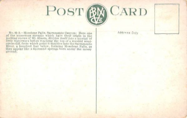 Shasta Springs California Mossbrae Falls Scenic View Vintage Postcard JF360361 - Image 2