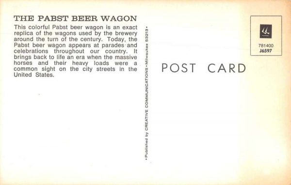 Pabst Beer Wagon Brewing Co Vintage Postcard JF360368 - Image 2