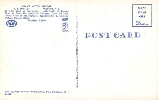 Wickford Rhode Island Gray's Motor Village Vintage Postcard JF685012 - Image 2