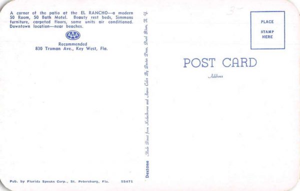 Key West Florida El Rancho Motel Vintage Postcard JF685023 - Image 2
