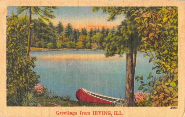 Irving Illinois Greetings Lake Scenic View Canoe Postcard JF685037