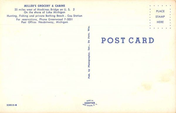 Naubinway Michigan Miller's Grocery and Cabins Vintage Postcard JF685136 - Image 2
