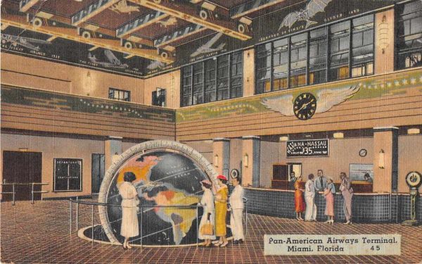 Miami Florida Pan American Airways Terminal Globe Postcard JF685138