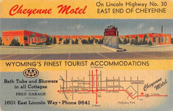 Cheyenne Wyoming Cheyenne Motel with Map Vintage Postcard JF685213