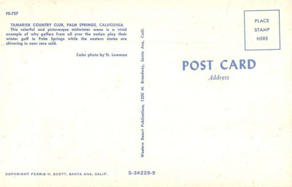 Palm Springs California Tamarisk Country Club Golf Course Postcard JF685217 - Image 2