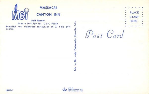 Gilman Hot Springs California Massacre Canyon Inn Golf Course Postcard JF685218 - Image 2