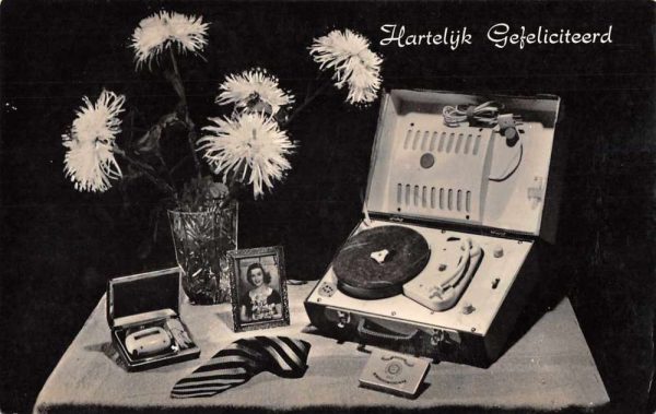 Portable Record Player on table with Flowers Real Photo Postcard JF685241