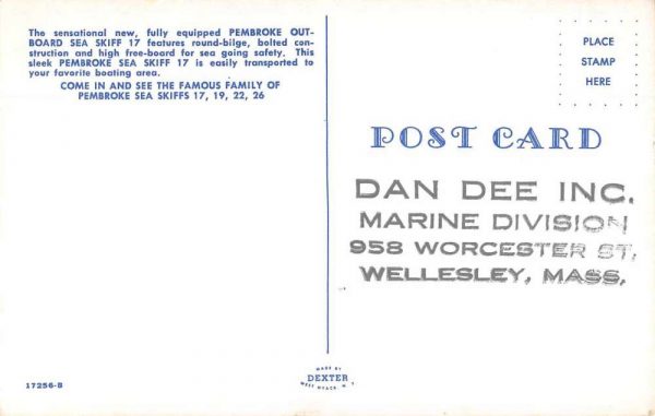 Wellesley Massachusetts Pembroke Sea Skiff Motor Boat Ad Postcard JF685257 - Image 2