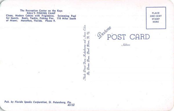 Marathon Florida Hall's Fishing Camp Fishing Pier Vintage Postcard JF685259 - Image 2