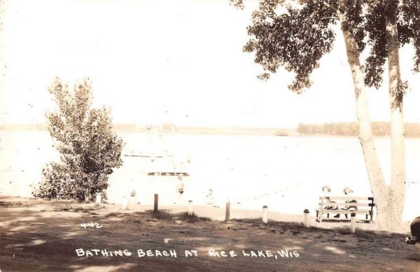 Rice Lake Wisconsin Bathing Beach Real Photo Vintage Postcard JF685270