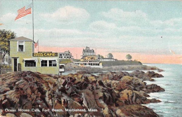 Marblehead Massachusetts Fort Beach Ocean House Cafe Vintage Postcard JF685281