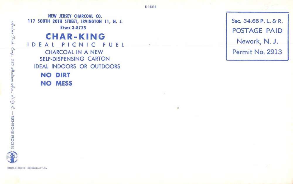 Irvington New Jersey Charcoal Co Char-King Barbeque Ad Postcard JF685303 - Image 2