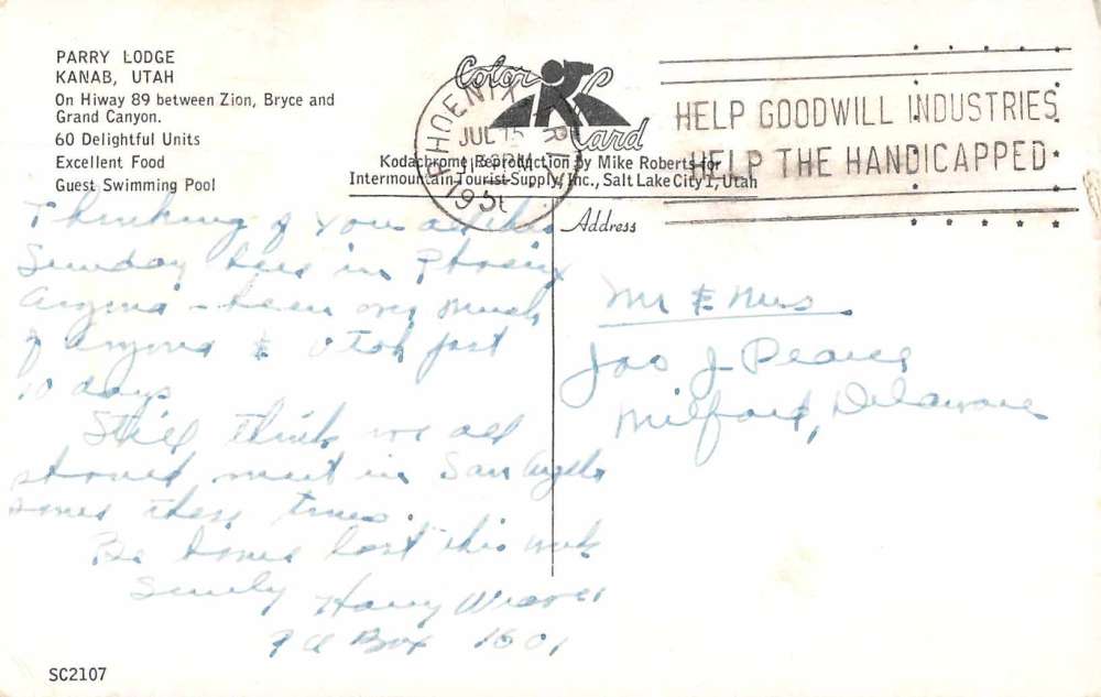 Kanab Utah Parry Lodge Swimming Pool Vintage Postcard JF685335 - Image 2