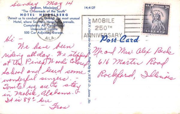 Jackson Mississippi Hotel Heidelberg Exterior Vintage Postcard JF685428 - Image 2