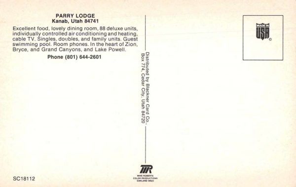 Kanab Utah Parry Lodge and Restaurant Vintage Postcard JF685436 - Image 2