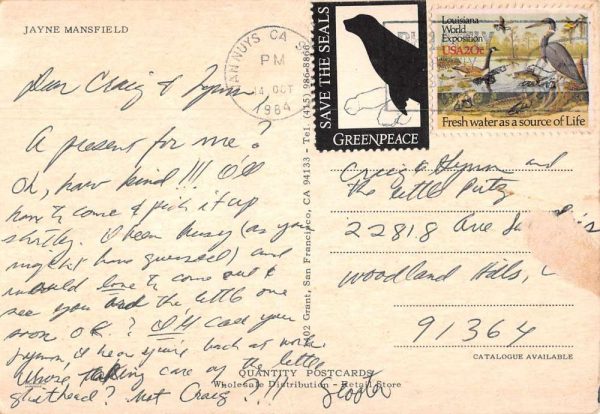 Jayne Mansfield Hollywood Actress Vintage Postcard JF685437 - Image 2