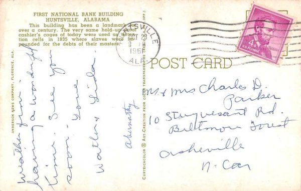 Huntsville Alabama First National Bank Exterior Vintage Postcard JF685442 - Image 2