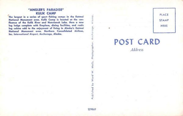 Anchorage Alaska Angeler's Paradise Kulik Camp Vintage Postcard JF685475 - Image 2