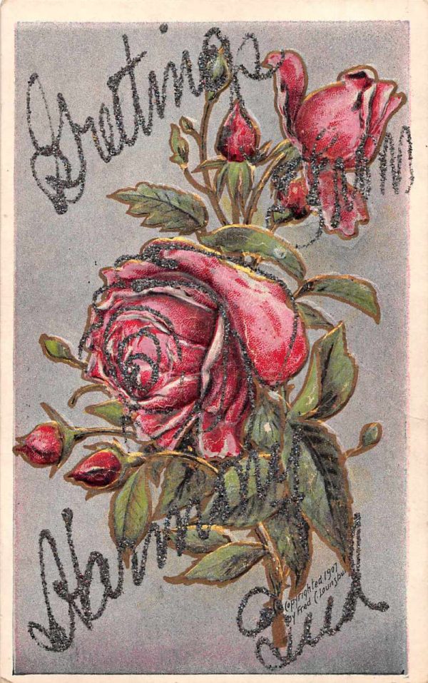Harmony Indiana Greetings Roses Glitter Vintage Postcard JF685567