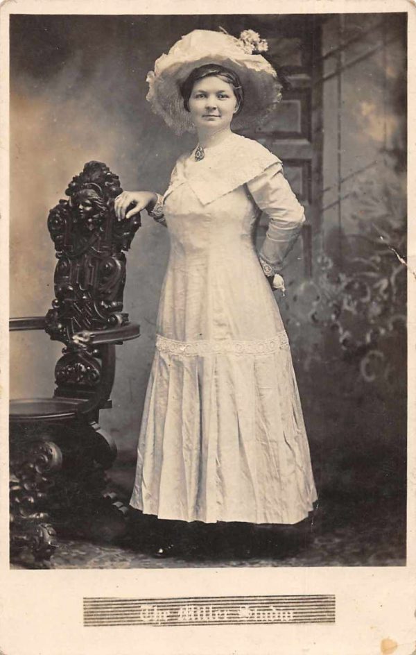 Miller Studio Woman in White Real Photo Vintage Postcard JF685610
