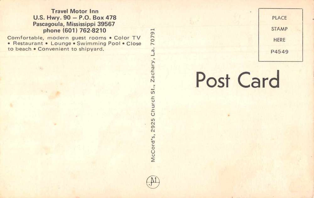 Pascagoula Mississippi Travel Motor Inn Vintage Postcard JF685613 - Image 2