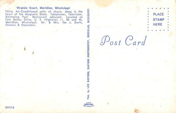 Meridian Mississippi Virginia Court Playground Vintage Postcard JF685639 - Image 2