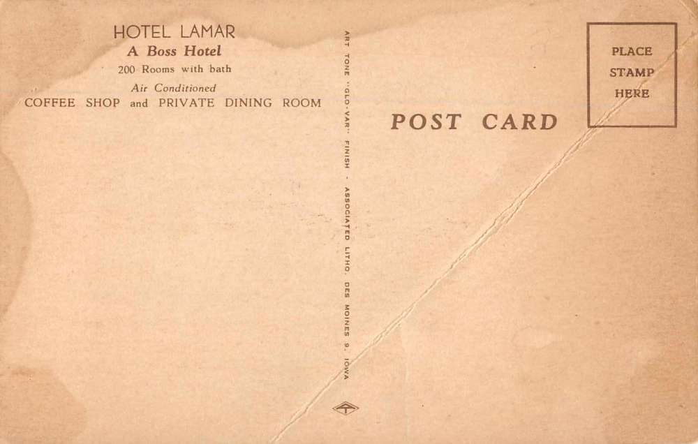 Meridan Mississippi Hotel Lamar Exterior Vintage Postcard JF685648 - Image 2