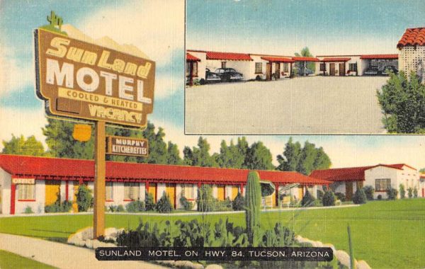 Tucson Arizona multi-views Sunland Motel linen antique pc ZA441362
