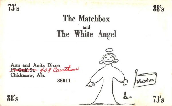 Chickasaw Alabama QSL Card The Matchbox & The White Angel vintage pc ZA441426