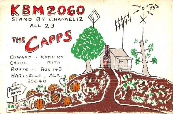 Hartselle Alabama QSL Card KBM-2060 The Capps oversized vintage pc ZA441434