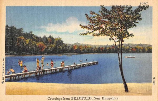 Bradford New Hampshire Greetings From pier beach linen antique pc ZA441437