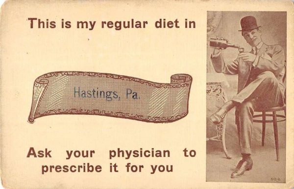 Hastings Pennsylvania "My Regular Diet" man drink in hand antique pc ZA441442