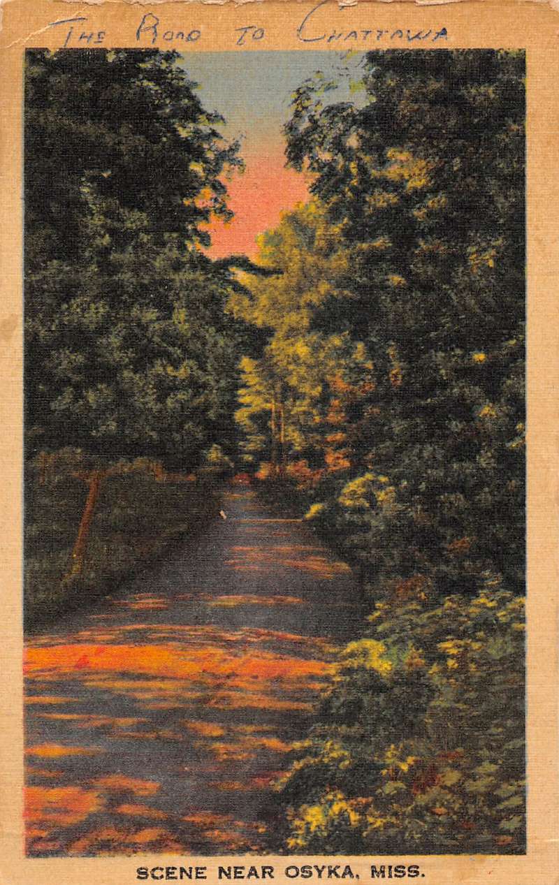 Osyka Mississippi scenic view car on road linen antique pc ZA441449