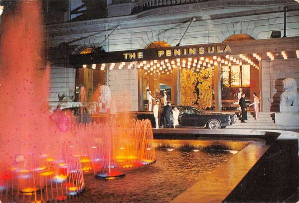 Tsim Sha Tsui Hong Kong entrance fountain Peninsula Hotel vintage pc ZA441453