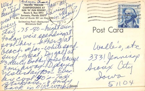 Sarasota Florida travel trailer campgrounds Sun N Fun Resort vintage pc ZA441478 - Image 2