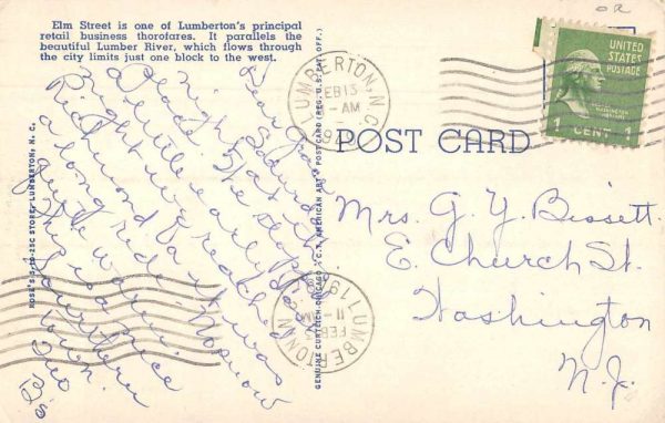 Lumberton North Carolina Elm St Looking North Vintage Postcard JF685769 - Image 2