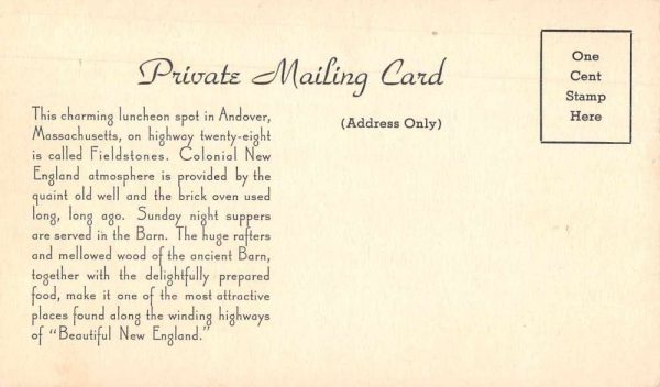Andover Massachusetts Fieldstones Restaurant Dining Room Postcard JF685787 - Image 2