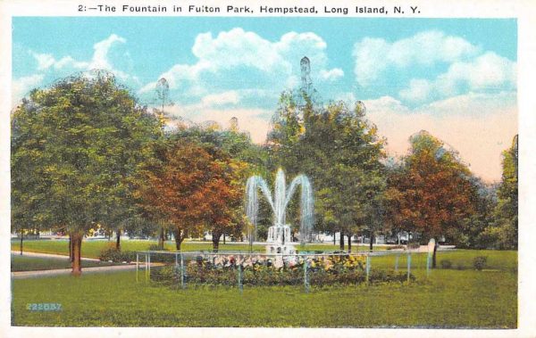 Hempstead Long Island New York Fulton Park the Fountain Postcard JF685899
