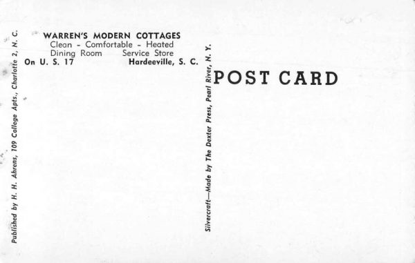 Hardeeville South Carolina Warren's Modern Cottages Vintage Postcard JF685958 - Image 2