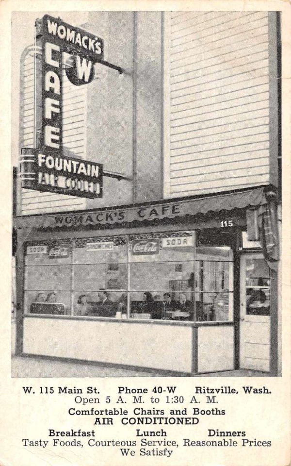 Ritzville Washington Womacks Cafe Coke Sign Vintage Postcard JF235369