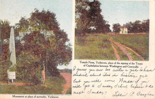 Yorktown Virginia Temple Farm and Monument Private Mail Postcard JF235395