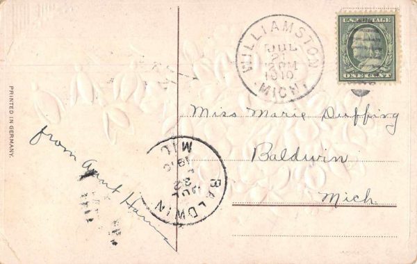 Williamston Michigan Greetings Flowers Vintage Postcard JF235440 - Image 2