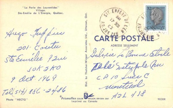 Ste Emelie de L'Energie Quebec Canada Birds Eye View Vintage Postcard JF235444 - Image 2